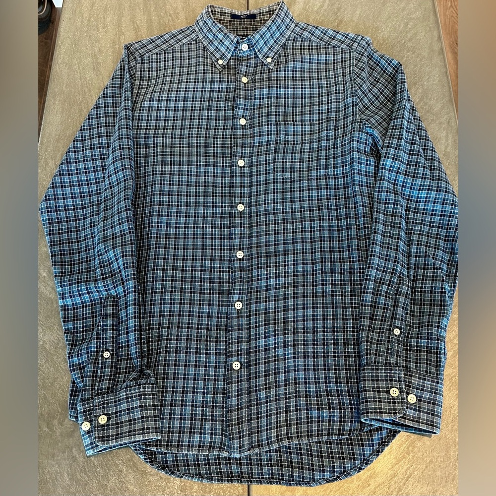 Gant Men’s Fitted Indigo Twill Shirt - Medium, Blue Checked